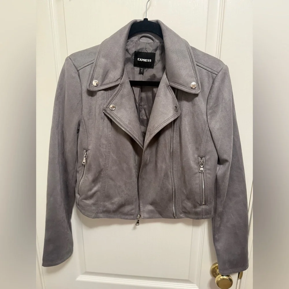 Express Women's Charcoal Leather Jacket - Picture 2 of 4